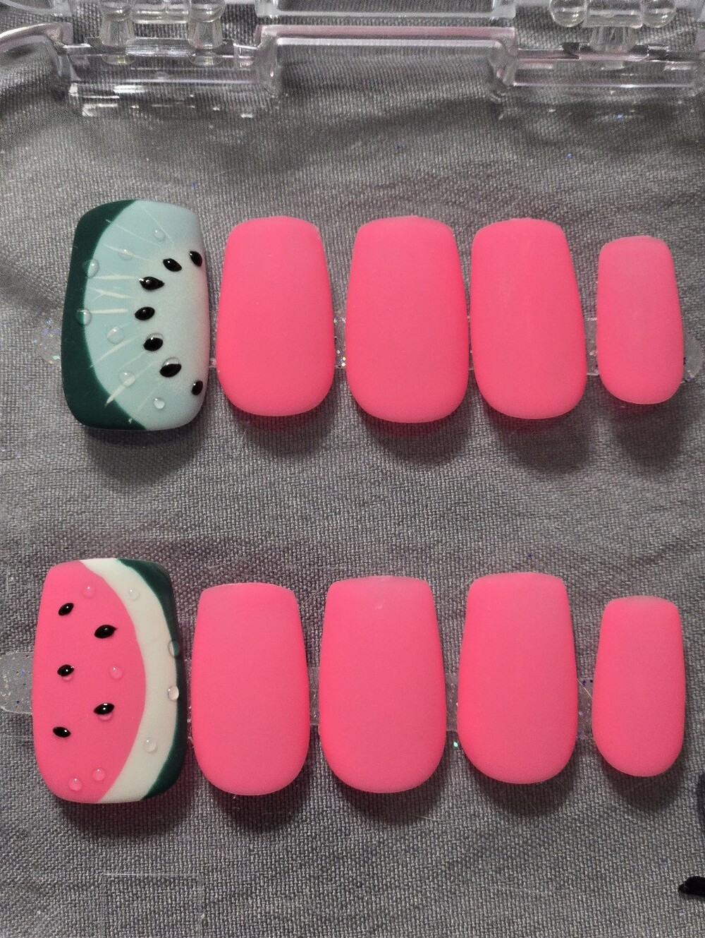 Neon Pink Watermelon Press-On Nails Set,  Short Length Square Shape